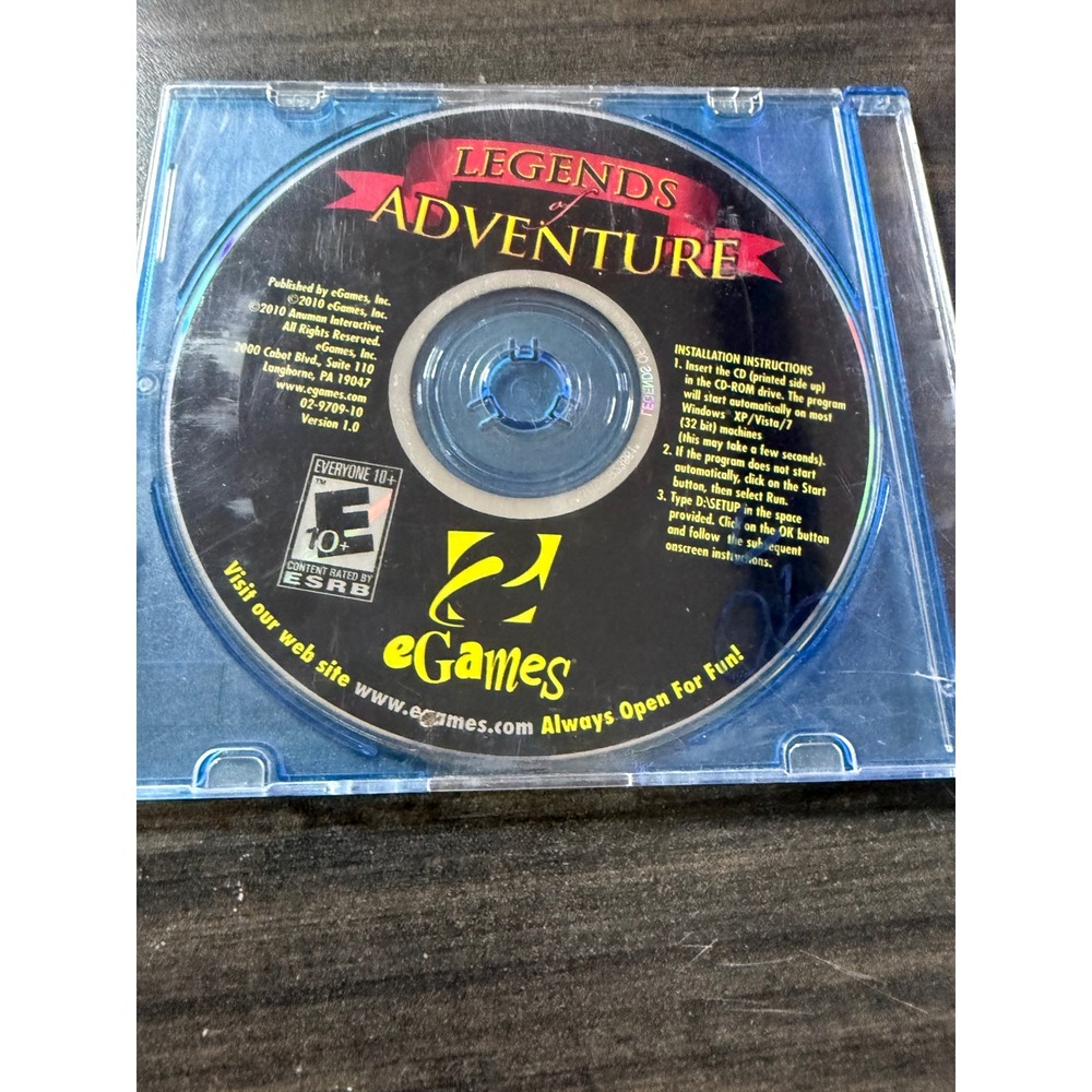 Legends of Adventure PC CD-ROM eGames 2010 Windows XP Vista 7 Version 1.0 E10+